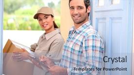  Presentation with woman in maze - Slides consisting of customer door delivery - woman delivering parcel background and a light blue colored foreground