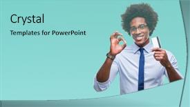  Presentation with american sign language asl - Presentation with customer excellence - afro american man holding credit background and a  colored foreground