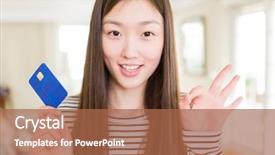  Presentation with credit card - Amazing slide set having customer excellence - beautiful asian woman holding credit backdrop and a red colored foreground