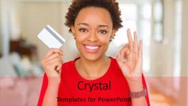  Presentation with credit card - Colorful PPT layouts enhanced with customer excellence - young african american woman holding backdrop and a  colored foreground
