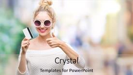  Presentation with blonde holding magnifying glass - Theme having customer excellence - young beautiful blonde woman holding background and a lemonade colored foreground