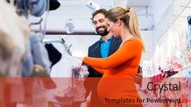  Presentation with baby clothes - PPT layouts enhanced with customer expectations - pregnant woman and man buying background and a red colored foreground