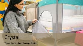  Presentation with pregnant woman - PPT theme with customer expectations - pregnant woman buying cot background and a coral colored foreground