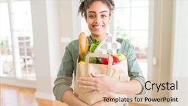  Presentation with paper bag - Presentation theme featuring customer facing - young african american girl holding background and a lemonade colored foreground