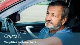  Presentation with driver - Colorful PPT layouts enhanced with customer first - elderly man driver in his backdrop and a ocean colored foreground