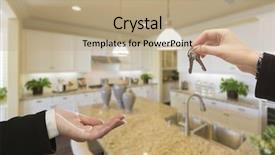  Presentation with keys - Slide deck consisting of customer first - handing over new house keys background and a coral colored foreground