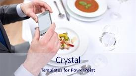  Presentation with food technology - Audience pleasing PPT theme consisting of customer first - people leisure eating and technology backdrop and a sky blue colored foreground