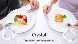  Presentation with restaurant - Beautiful presentation design featuring customer first - restaurant food people date backdrop and a sky blue colored foreground