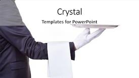 Presentation with waiter - Beautiful PPT layouts featuring customer first - waiter holding a empty silver backdrop and a  colored foreground