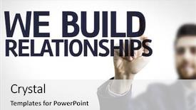  Presentation with build - PPT theme featuring customer focus - business man pointing to transparent background and a white colored foreground