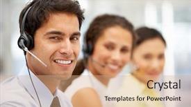  Presentation with brain waves mobile 2 headset - PPT theme enhanced with customer focus - businessman wearing headset background and a coral colored foreground