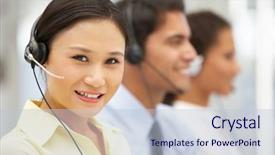  Presentation with focus - Slide deck featuring customer focus - businesswoman wearing headset background and a lemonade colored foreground