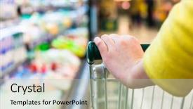  Presentation with supermarket trolley - Beautiful PPT layouts featuring customer focus - closeup of female shopper backdrop and a mint green colored foreground