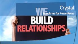 Presentation with relationships - Amazing PPT theme having customer focus - we build relationships card backdrop and a teal colored foreground