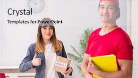  Presentation with courier - Beautiful slides featuring customer gift distributed - courier delivering parcel backdrop and a  colored foreground