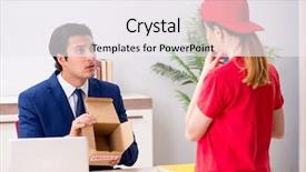  Presentation with courier - Slides having customer gift distributed - courier delivering parcel background and a  colored foreground