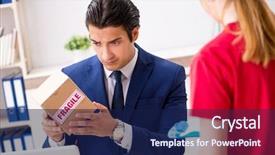  Presentation with courier delivery - Beautiful PPT theme featuring customer gift distributed - courier delivering parcel backdrop and a  colored foreground