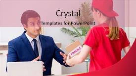  Presentation with courier firm analysis - PPT theme having customer gift distributed - courier delivering parcel background and a  colored foreground
