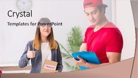  Presentation with courier - Cool new presentation theme with customer gift distributed - courier delivering parcel backdrop and a  colored foreground