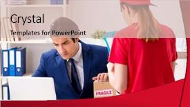  Presentation with courier - Colorful theme enhanced with customer gift distributed - courier delivering parcel backdrop and a  colored foreground