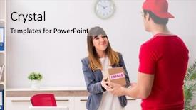  Presentation with courier - Presentation theme with customer gift distributed - courier delivering parcel background and a  colored foreground