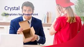  Presentation with courier delivery - Colorful PPT theme enhanced with customer gift distributed - courier delivering parcel backdrop and a  colored foreground