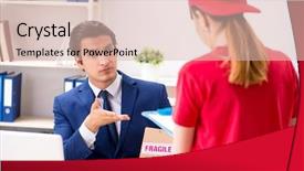  Presentation with courier - Audience pleasing presentation theme consisting of customer gift distributed - courier delivering parcel backdrop and a  colored foreground