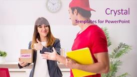  Presentation with courier - Cool new presentation with customer gift distributed - courier delivering parcel backdrop and a  colored foreground