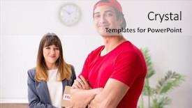  Presentation with courier - Amazing theme having customer gift distributed - courier delivering parcel backdrop and a  colored foreground