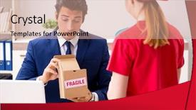  Presentation with courier delivery - PPT layouts consisting of customer gift distributed - courier delivering parcel background and a  colored foreground