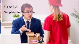  Presentation with courier firm financial analysis - Audience pleasing PPT layouts consisting of customer gift distributed - courier delivering parcel backdrop and a lemonade colored foreground