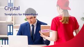  Presentation with courier - Slides having customer gift distributed - courier delivering parcel background and a sky blue colored foreground