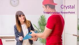  Presentation with courier - Audience pleasing PPT layouts consisting of customer gift distributed - courier delivering parcel backdrop and a lemonade colored foreground