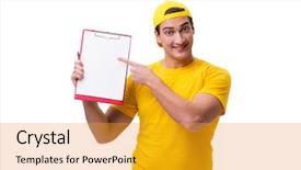  Presentation with brown sugar isolated on white - Audience pleasing presentation consisting of customer gift distributed - delivery guy isolated backdrop and a  colored foreground