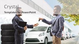  Presentation with car service - Presentation theme having customer-giving-a-car-key background and a light gray colored foreground