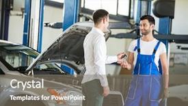  Presentation with car service - PPT theme featuring customer giving him car keys background and a gray colored foreground