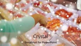  Presentation with meat consumption - Slides featuring customer hand pointing at meat background and a coral colored foreground