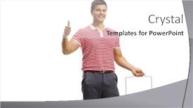  Presentation with empty - PPT theme featuring customer-holding-an-empty-shopping background and a white colored foreground