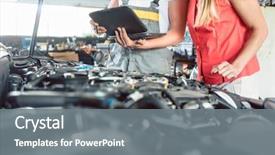  Presentation with female mechanic - Audience pleasing presentation consisting of customer in a modern automobile backdrop and a gray colored foreground