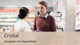  Presentation with pharmacy - Slide set consisting of customer in a modern pharmacy background and a lemonade colored foreground