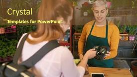  Presentation with credit card - Slide set with customer-in-the-flower-shop background and a tawny brown colored foreground