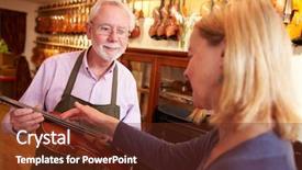  Presentation with repair shop - Theme featuring customer leaving violin for repair in shop background and a tawny brown colored foreground