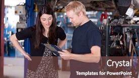  Presentation with mechanic shop - Audience pleasing presentation consisting of customer looking at the service backdrop and a violet colored foreground