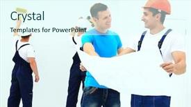  Presentation with construction - Slides having customer meeting architect for house background and a cool aqua colored foreground