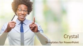  Presentation with credit card - PPT theme featuring customer mind - afro american man holding credit background and a soft green colored foreground