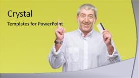  Presentation with formula one car - PPT layouts with customer mind - handsome senior man holding credit background and a yellow colored foreground