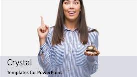  Presentation with hotel - Audience pleasing PPT theme consisting of customer mind - young beautiful hispanic holding hotel backdrop and a light blue colored foreground