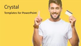  Presentation with formula one car - Presentation theme having customer mind - young handsome man holding credit background and a yellow colored foreground