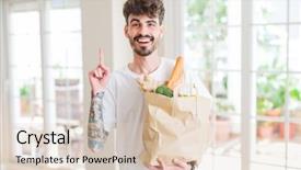  Presentation with brown paper bag - Presentation theme consisting of customer mind - young man holding paper bag background and a lemonade colored foreground