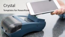  Presentation with pos - Colorful slides enhanced with customer pay with mobile phone backdrop and a white colored foreground